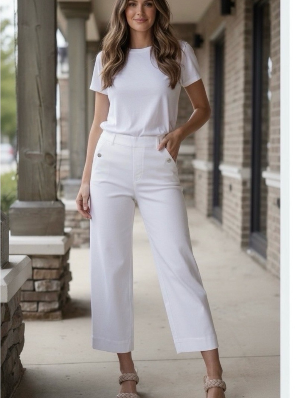SPANX White High-Rise Wide Leg Cropped Pants